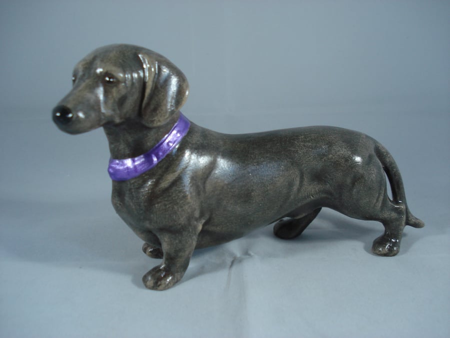 Small Ceramic Brown Animal Dog Puppy Dachshund Figurine Ornament Decoration.
