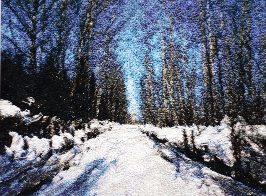 Embroidered Art - Snowy Road.  A beautiful work of art