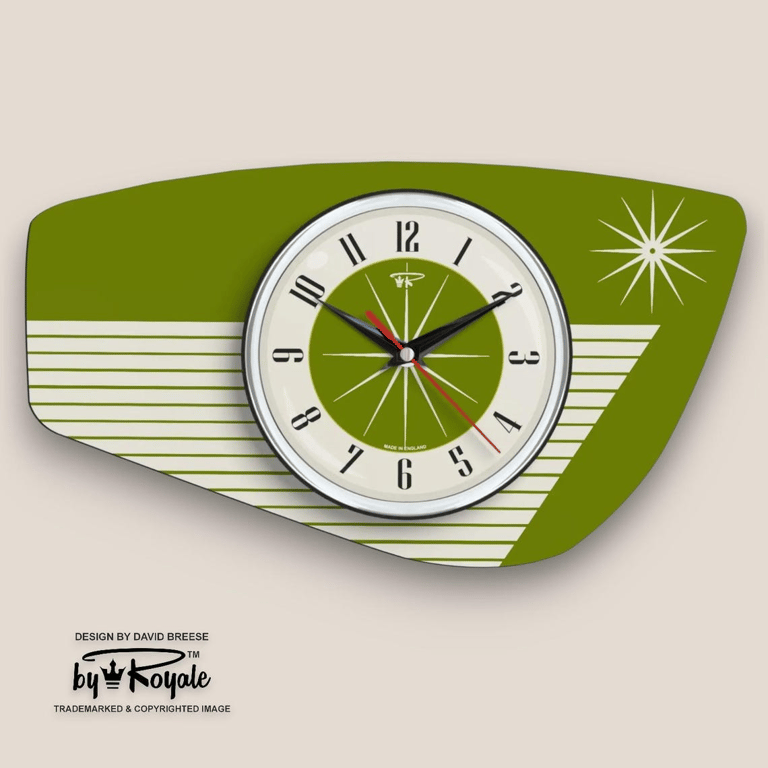 Mid Century Modern Royalexe™ Laminate Clock By Royale - Radio Grill in Avocado