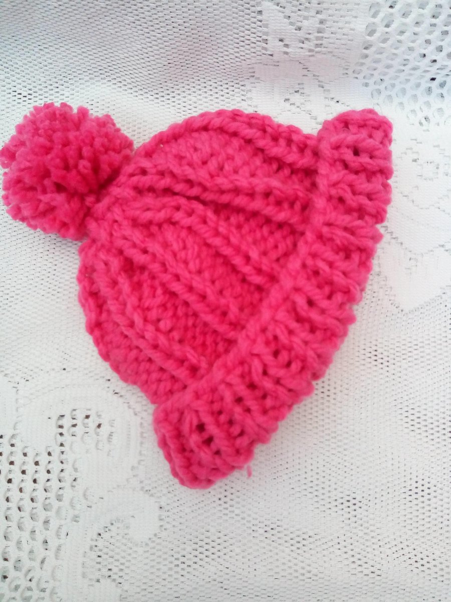 Large Rib Hat with a Pom Pom for a Girl or Boy, Child's Winter Hat, Knitted Hat