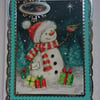 Christmas Card Snowman and Robin With Love and Presents