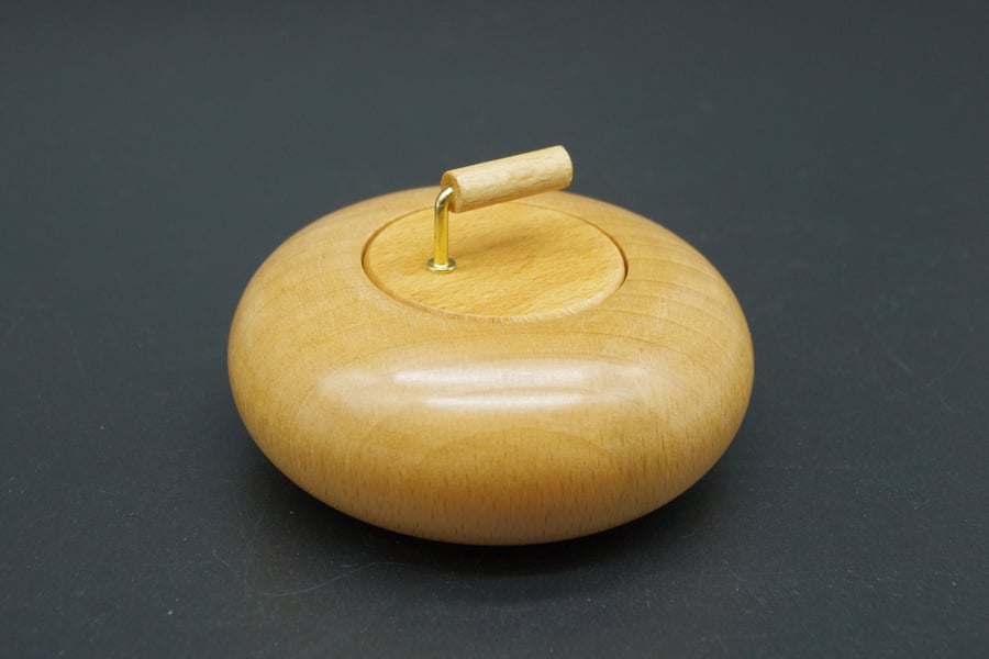 Wooden Ring Box. Handmade in the form of a miniature curling stone. 