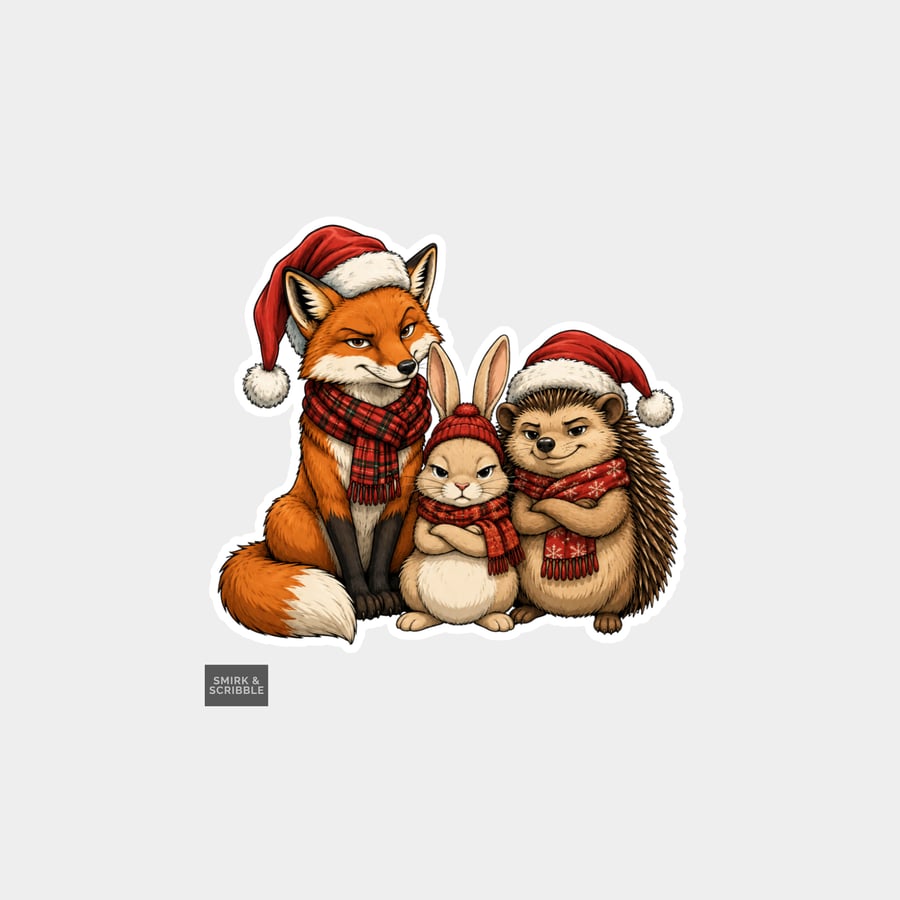 Image of Unique Funny Christmas Sticker Xmas Decal For Adults - Grumpy Animals