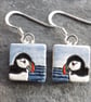 Puffin with blue sea ceramic and sterling silver drop earrings - Image 3