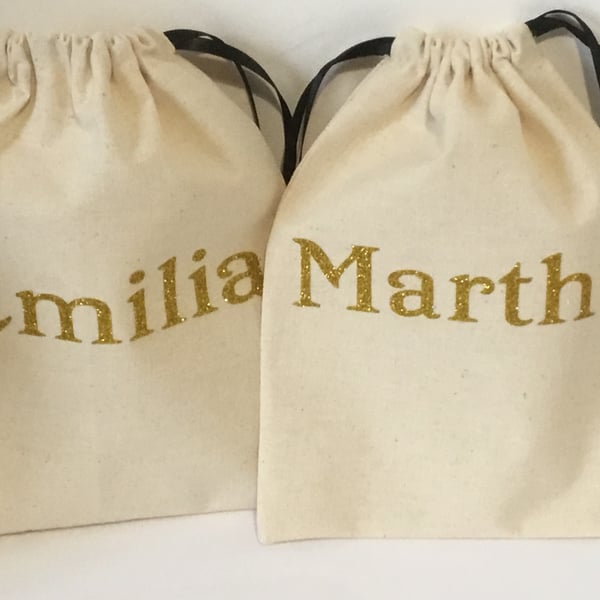 Small canvas personalised pouch drawstring bag 