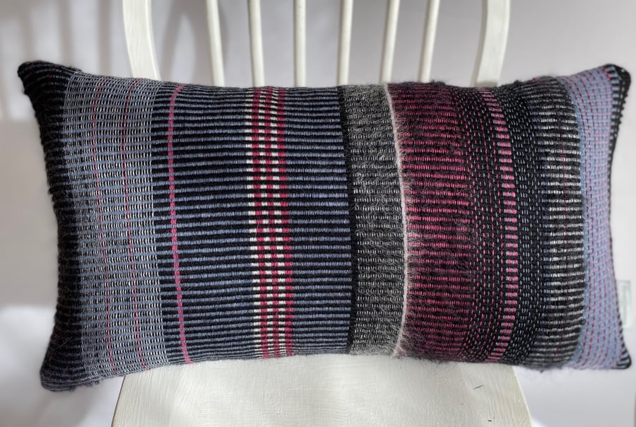 Hand woven cushion, hand crafted using wool & mohair by Yvonne Skelton