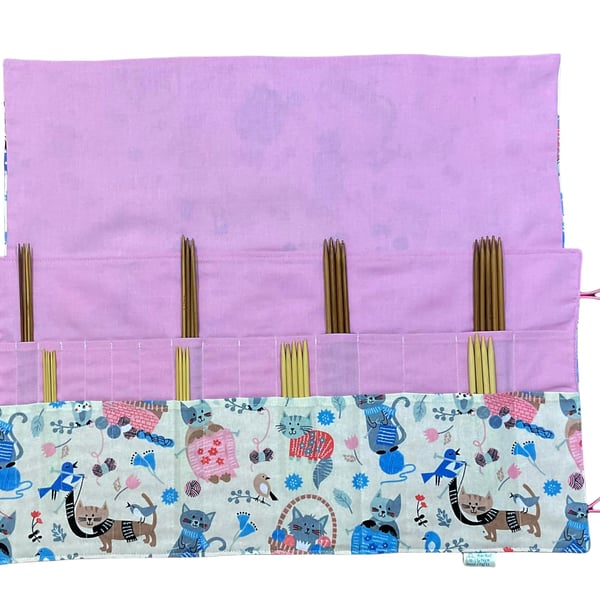 Double pointed case with cats, DPN Case, knitting needle case, crochet hook case
