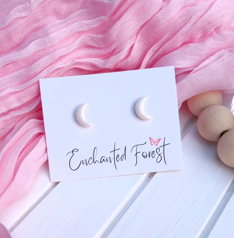 Pearlescent Moon Stud Earrings, Celestial Jewellery, Accessories & Gifts