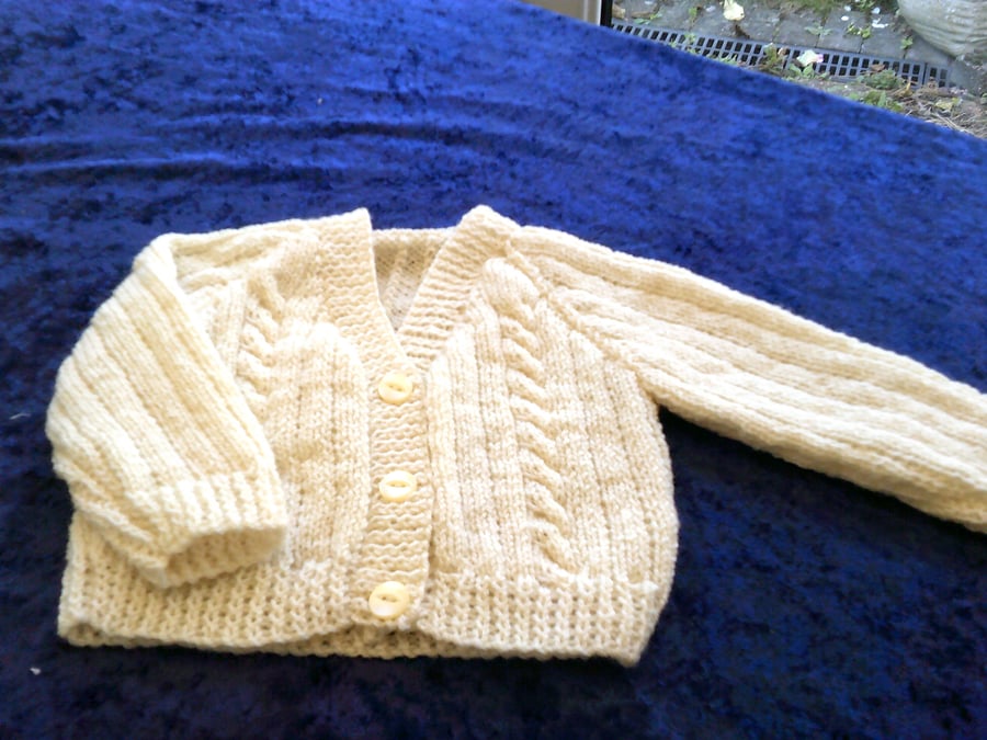 16 inch V Neck Fancy Rib and Cable Cardigan