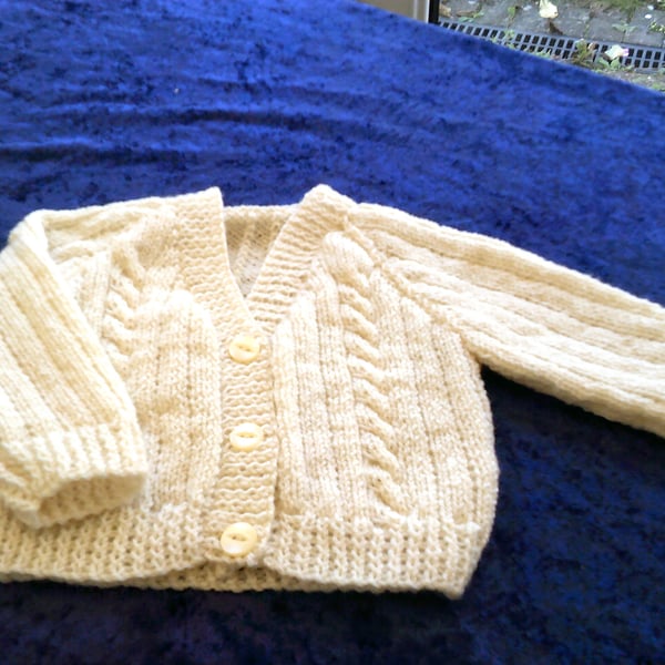 16 inch V Neck Fancy Rib and Cable Cardigan