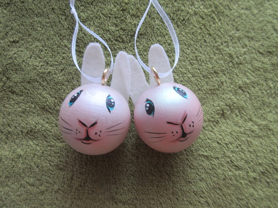 Bunny Rabbit Christmas Tree Baubles Hanging Decoration x 2