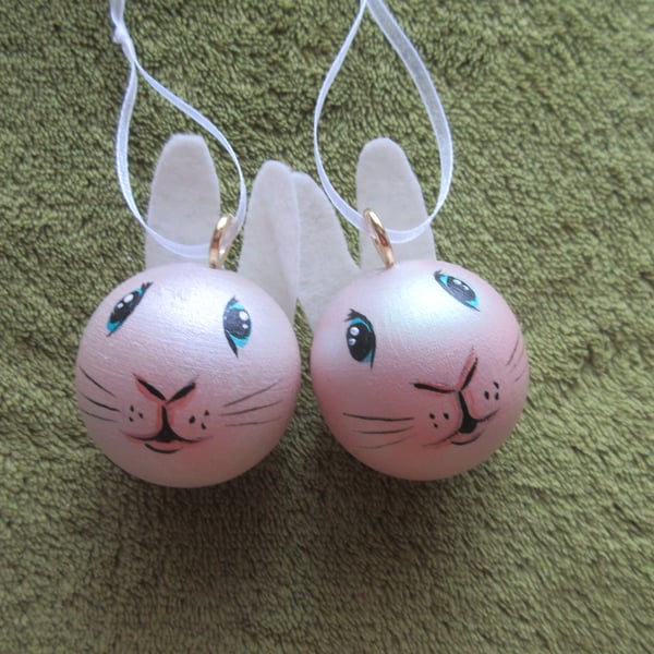 Bunny Rabbit Christmas Tree Baubles Hanging Decoration x 2