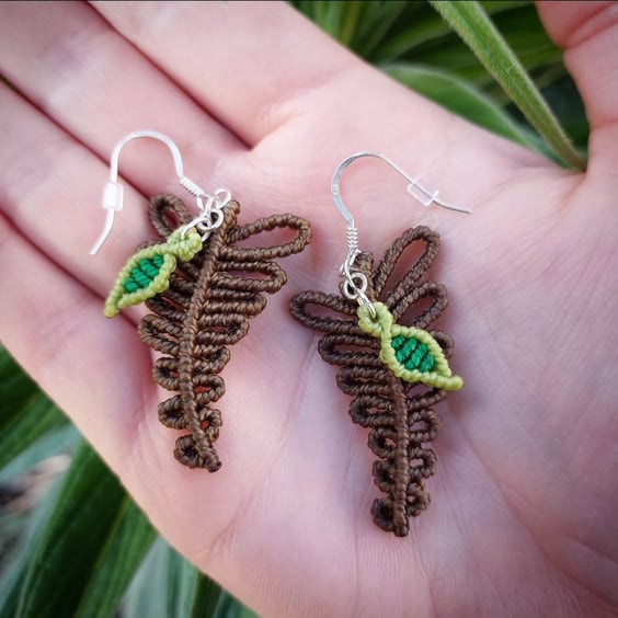 Macrame Fern & Leaf Earrings 