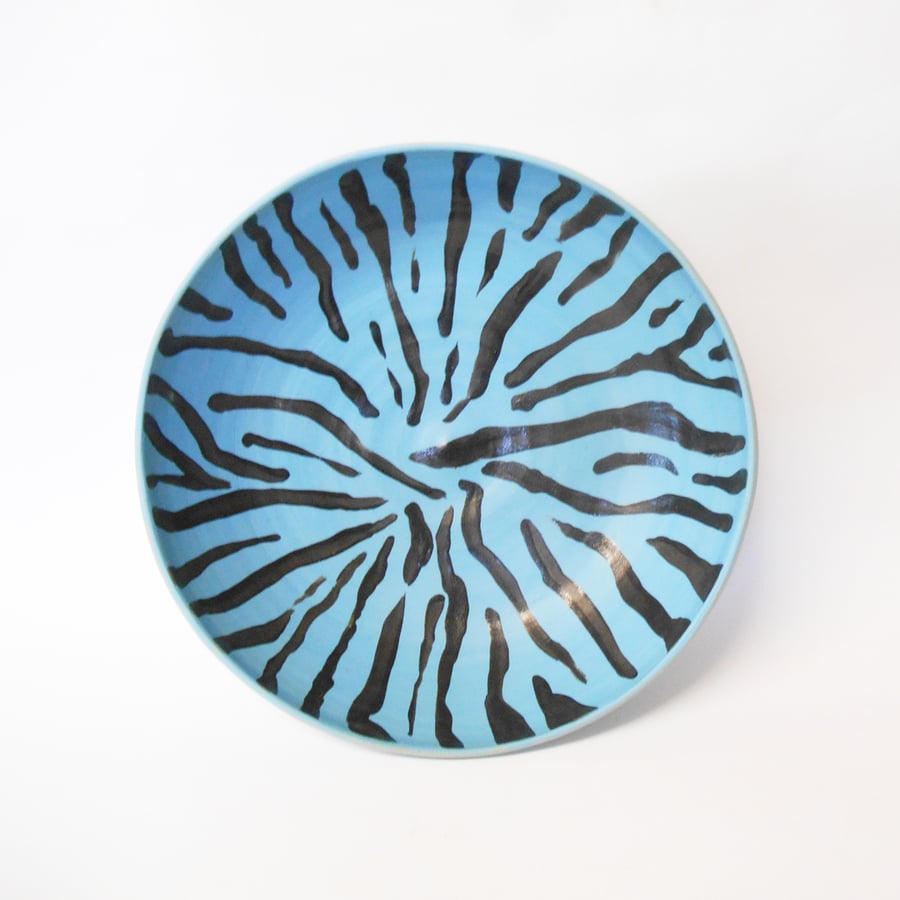 Bowl Sky Blue with Black stripes glazed Ceramic.