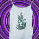 Handprinted lino jester fox upcycled vest top xs