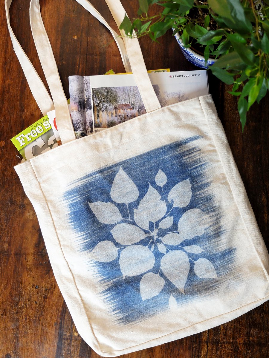 Poinsettia Cyanotype Print Canvas Bag