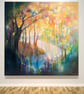 Getting Closer is a semi-abstract oil painting of an river through autumn trees