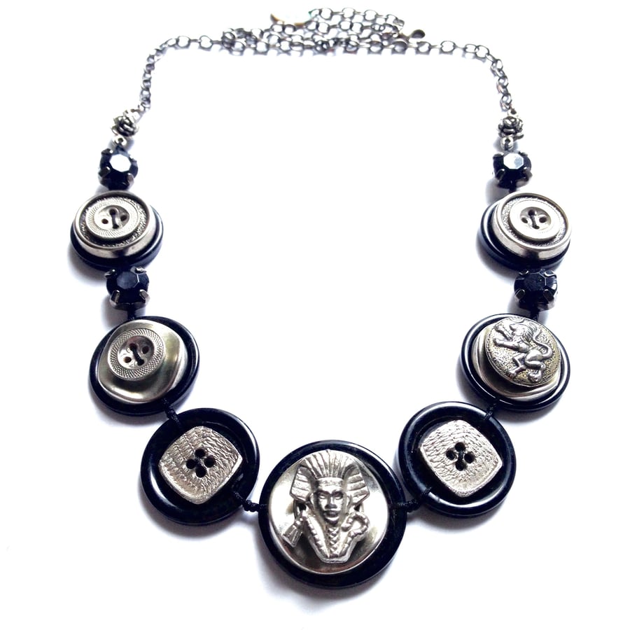 FY-012 Vintage Metal Button Necklace - One-Of -A-Kind