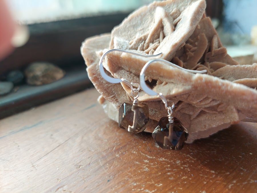 Sterling Silver Smokey Quartz Shaped Earrings