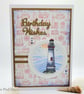 Lighthouse birthday card, embossed cards, watercoloured, handmade - Image 1