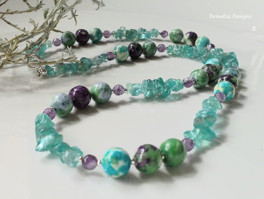 Paraiba Apatite, Amethyst & Jasper Necklace