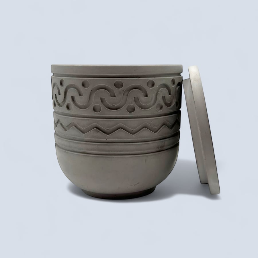 Grey Geometric Pattern Adorned Trinket Pot (LGSTP1)