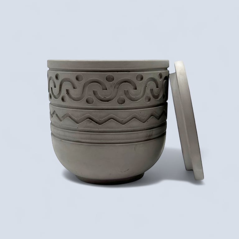 Grey Geometric Pattern Adorned Trinket Pot (LGSTP1)