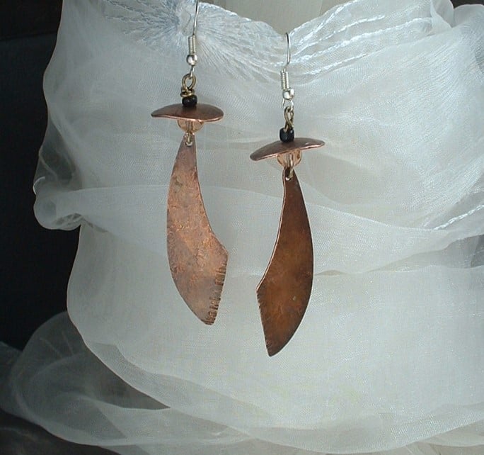 Rustic Copper Scimitar Earrings