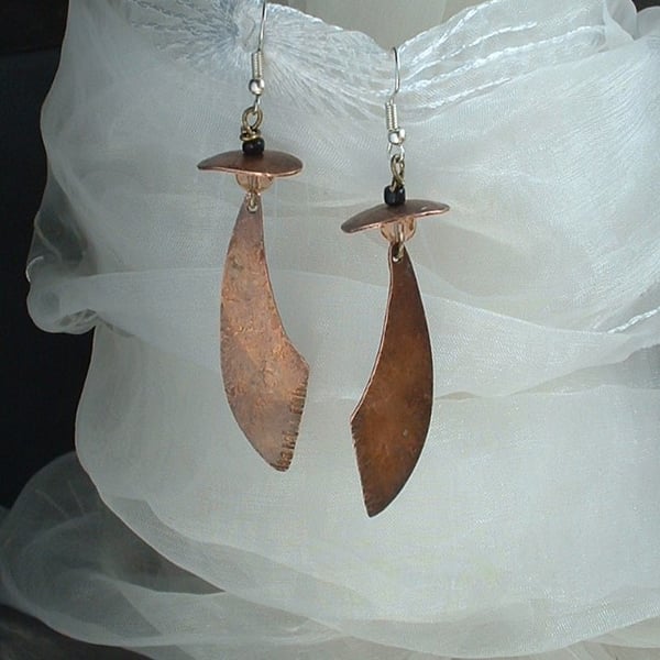 Rustic Copper Scimitar Earrings