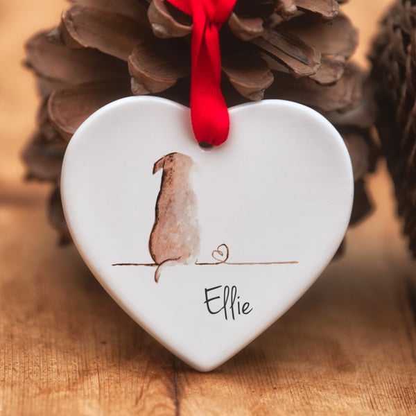 Personalised Chocolate Dog Ceramic Heart - Decorations for Life