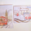 Christmas collection two blank cards London bus and Morris Minor mail van