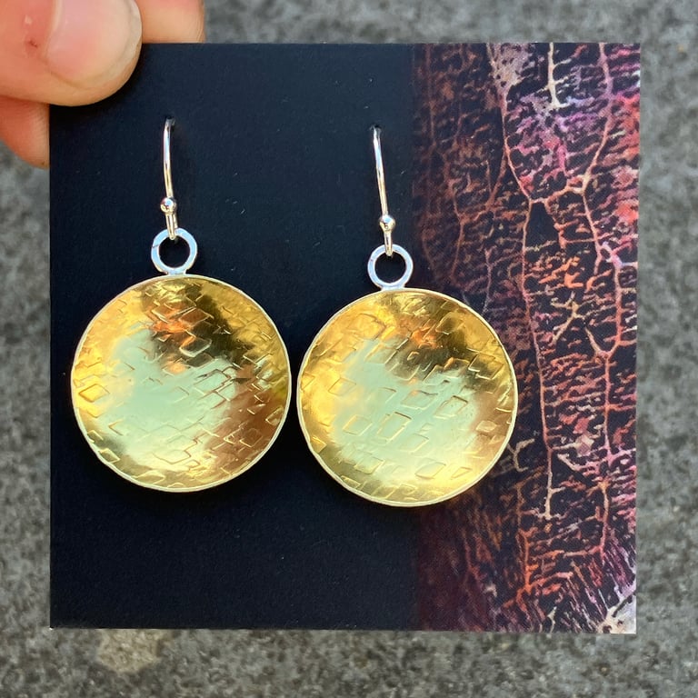 Brass bowl dangle earrings with sterling silver hooks.