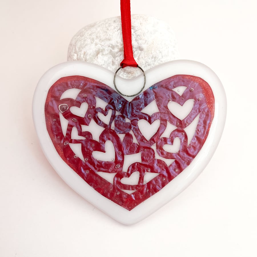 Seconds - Fused Glass Copper Heart Hanging - Handmade Glass Suncatcher