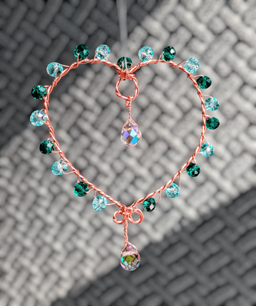Suncatcher, copper wire and glass beads hanging plant 