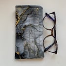 Grey Black And Gold Marble Effect Quilted Fabric Glasses Case
