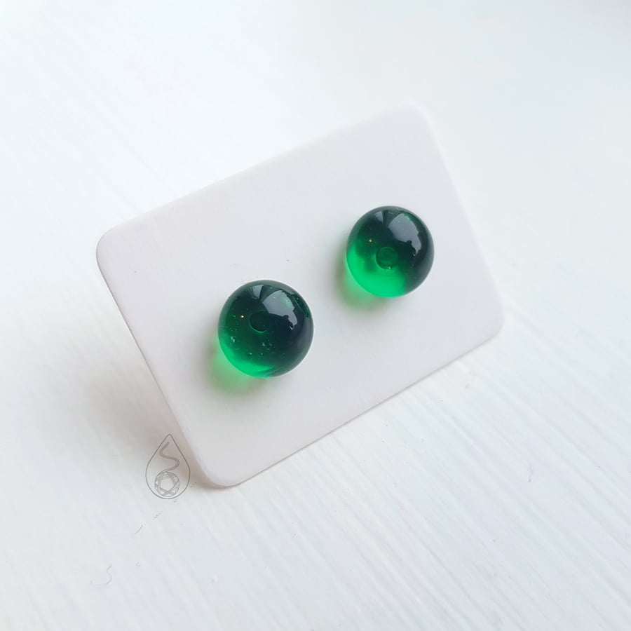 Fused Glass Stud Earrings - Emerald Green