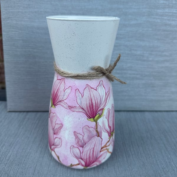 Pink Magnolia glass Vase Home Decor Anniversary gift Birthday Gift Gift for her