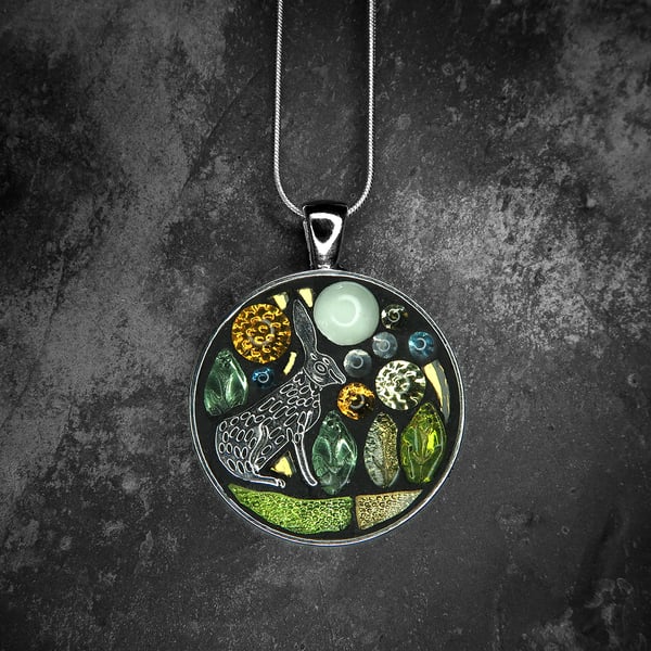 Autumn Moon - Stained Glass Mosaic Pendant