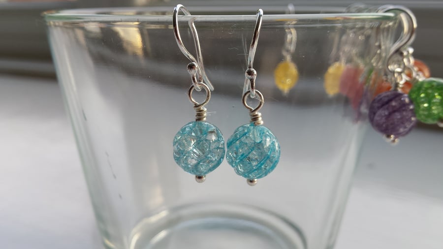 Turquoise Crackle Quartz Swirl Earrlings