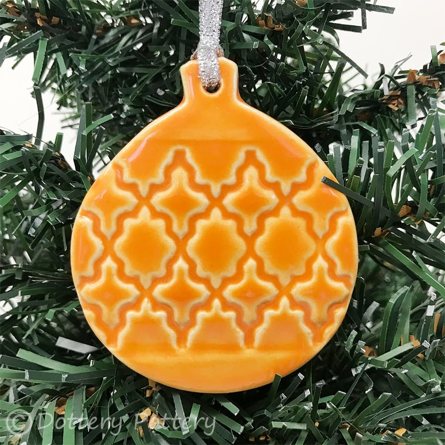 Pottery Bauble Christmas Decoration Orange