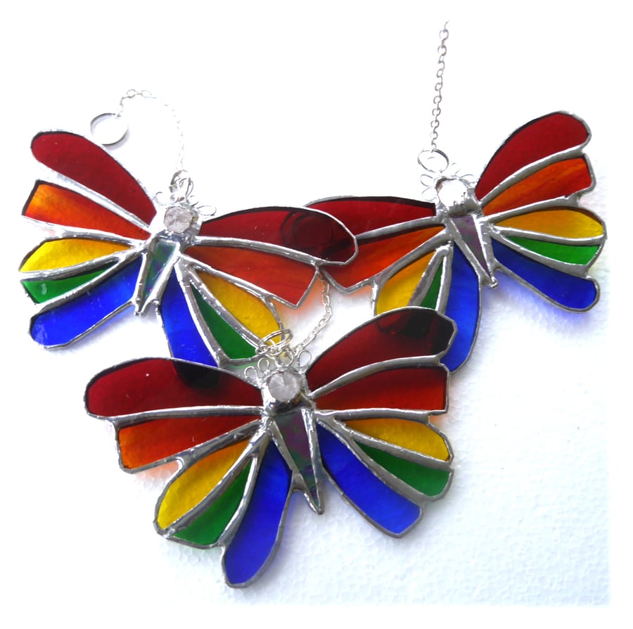 Rainbow Butterfly Suncatcher Stained Glass Crystal Head