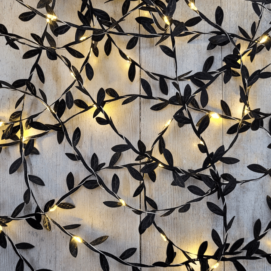 Black Leaf Fairy Lights - Gothic Wedding Table Centerpiece - Goth Home Decor