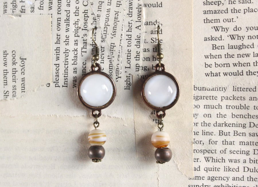 Moonstone Style Copper Tone Dangle Earrings