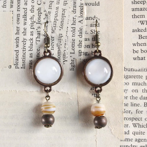 Moonstone Style Copper Tone Dangle Earrings