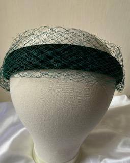 Oonah - Emerald Green Velvet Headband with Birdcage Veiling 