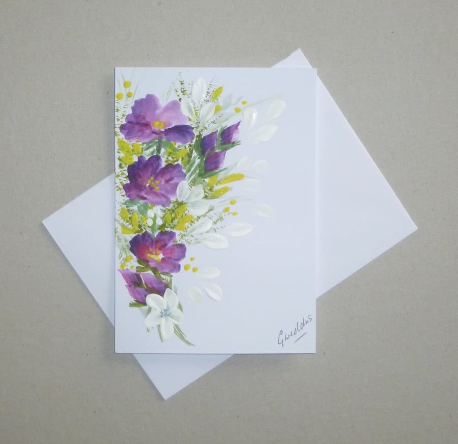 original art floral hand painted card ( ref FA 310 G2 )