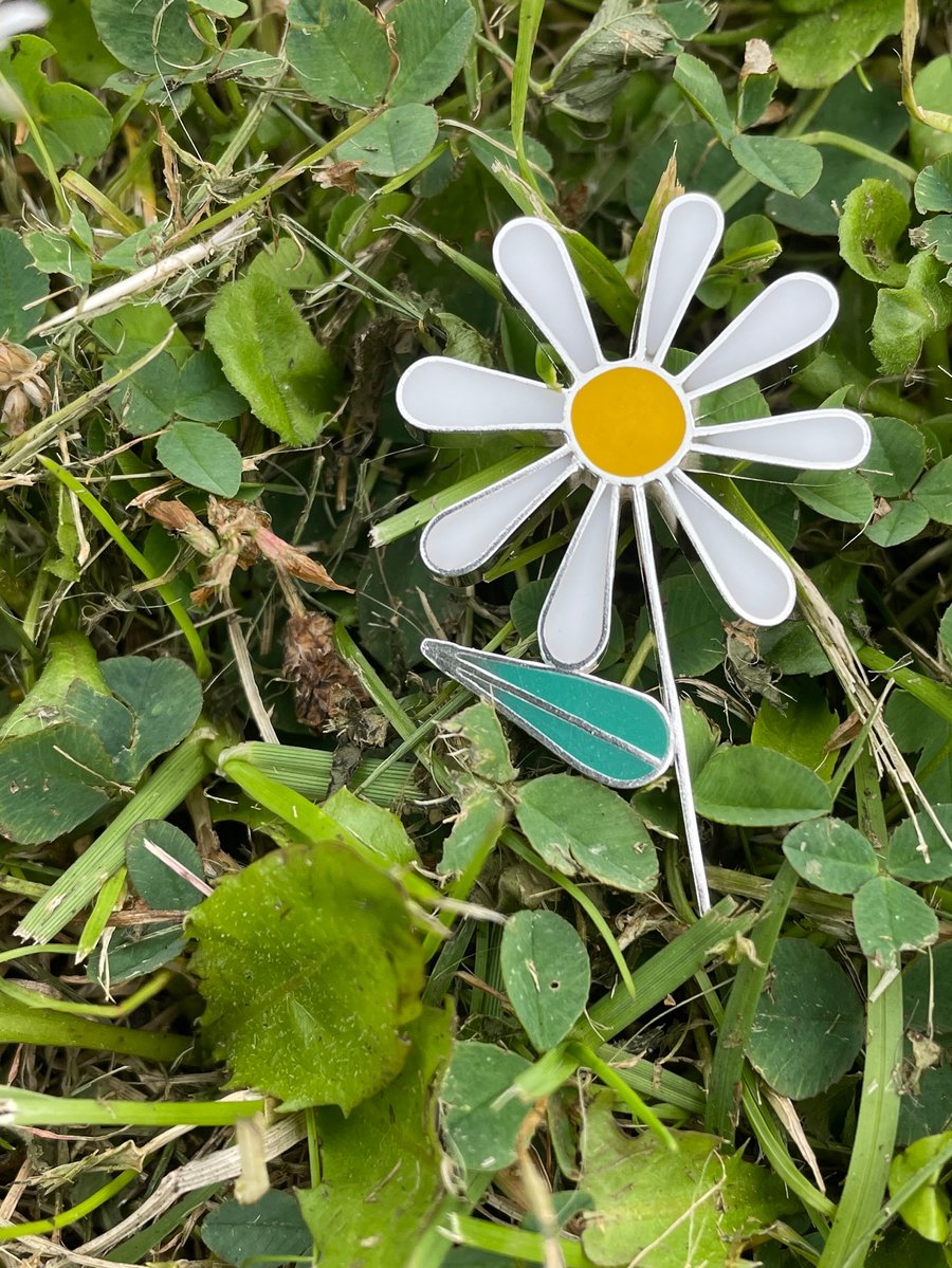 Handmade Daisy brooch in silver and resin