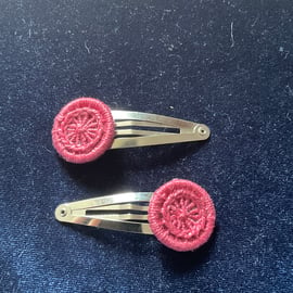 Dorset Button Hair Clips, Pair, Raspberry 