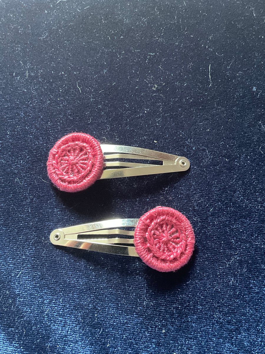Dorset Button Hair Clips, Pair, Raspberry 