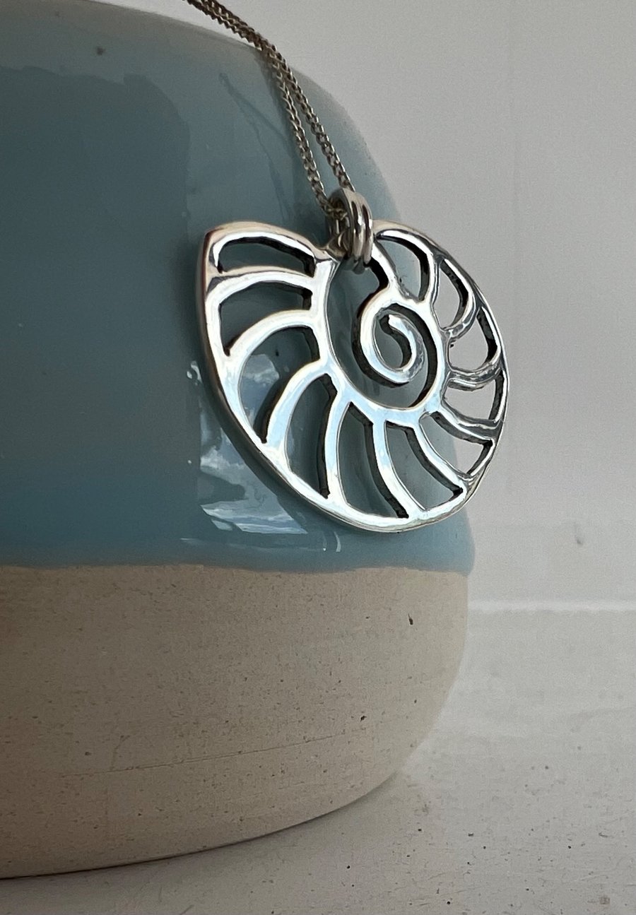Sterling silver nautilus shell - cut out by hand